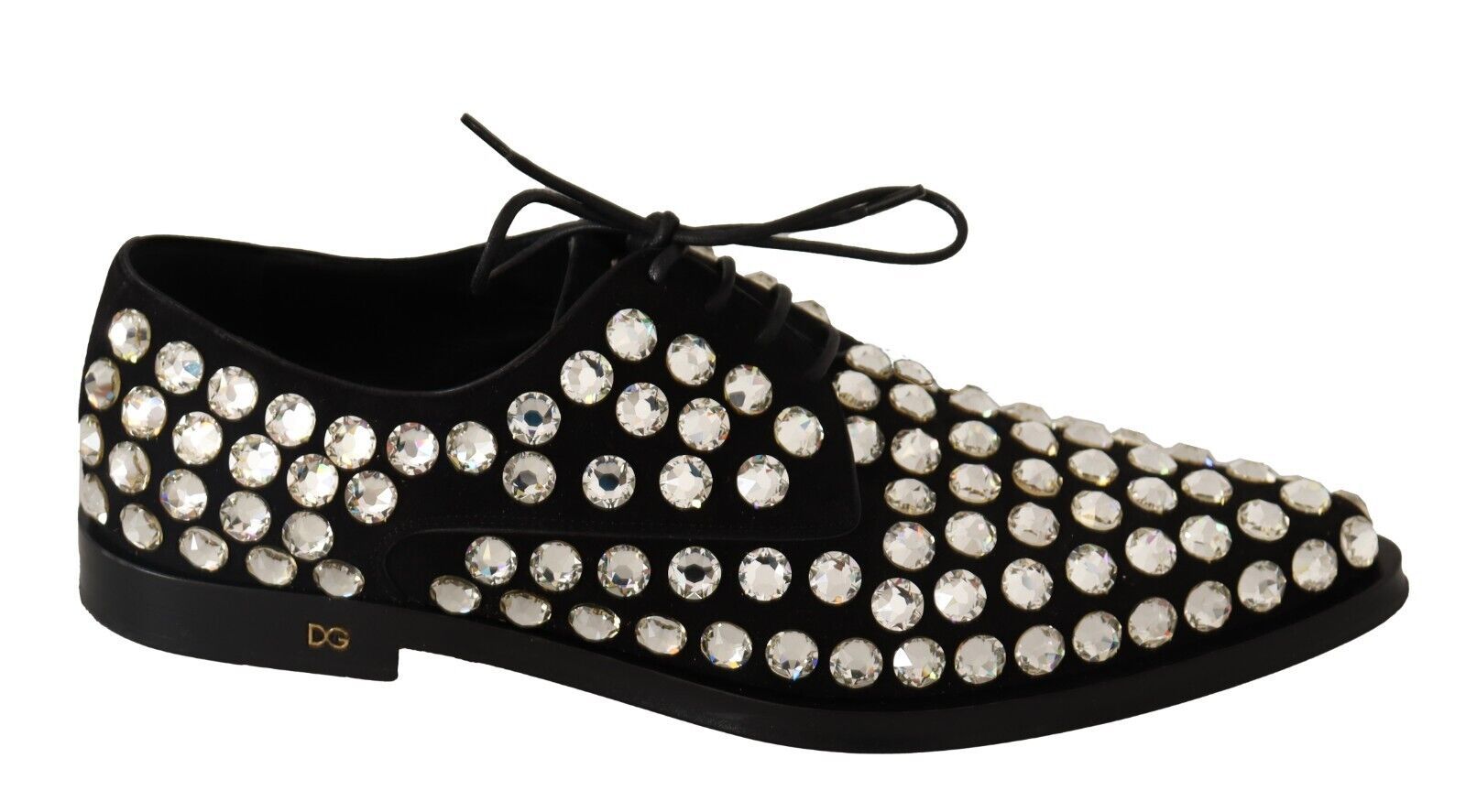 Black Leather Crystals Lace Up Formal Shoes Dolce & Gabbana