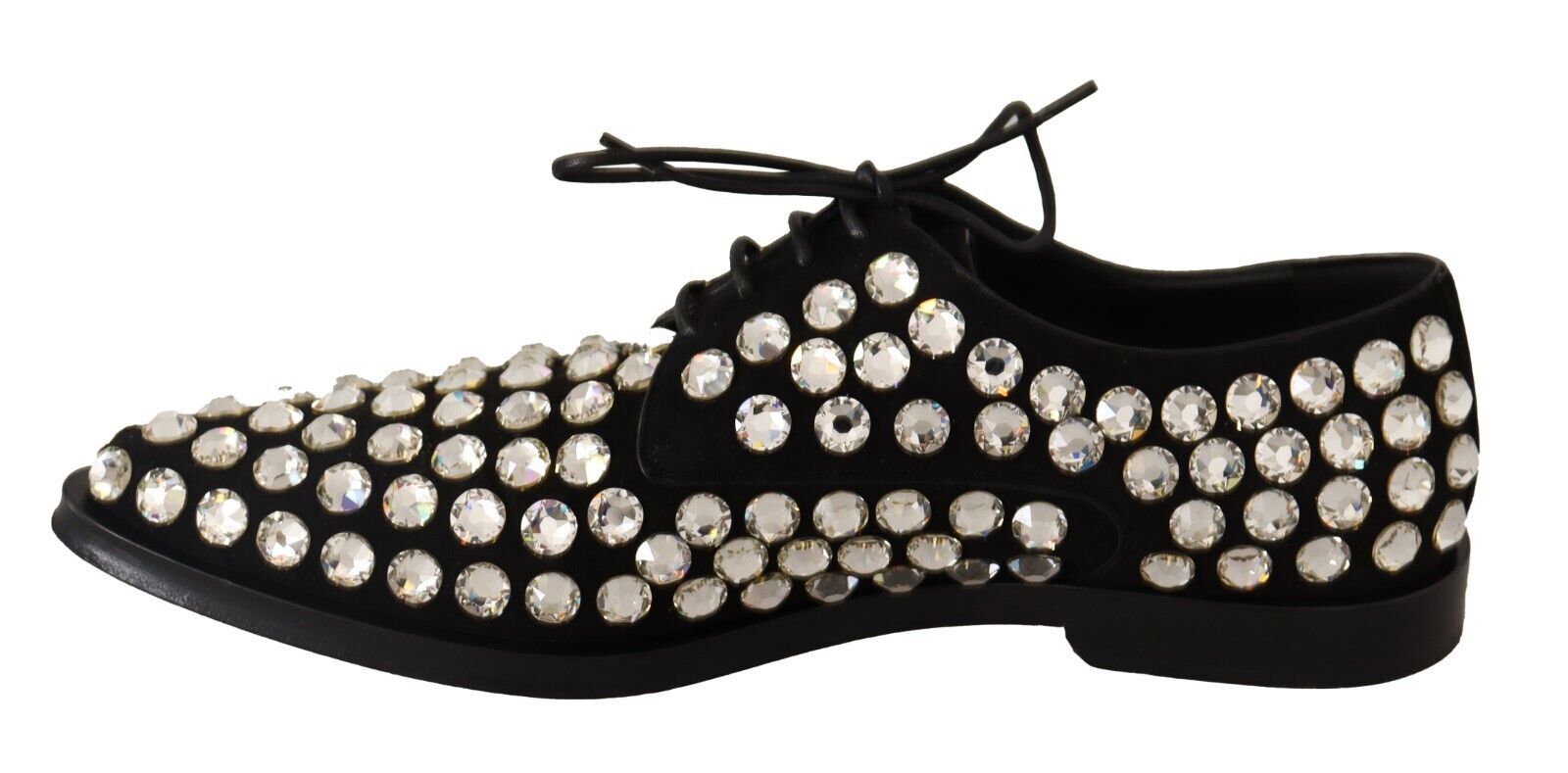Black Leather Crystals Lace Up Formal Shoes Dolce & Gabbana