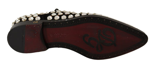 Black Leather Crystals Lace Up Formal Shoes Dolce & Gabbana