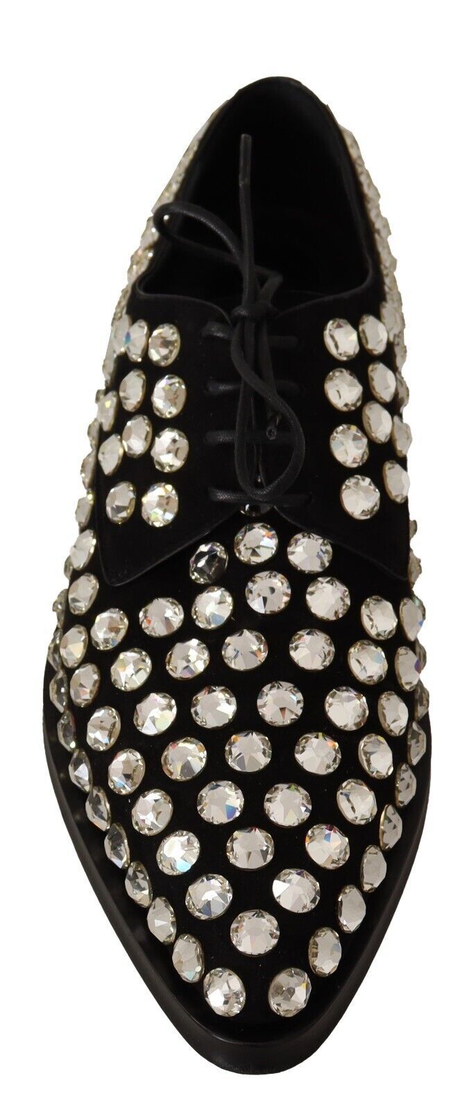 Black Leather Crystals Lace Up Formal Shoes Dolce & Gabbana