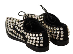 Black Leather Crystals Lace Up Formal Shoes Dolce & Gabbana