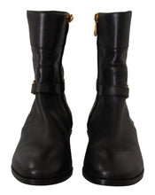 Black Leather Flats Logo Short Boots Shoes Dolce & Gabbana