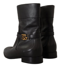 Black Leather Flats Logo Short Boots Shoes Dolce & Gabbana