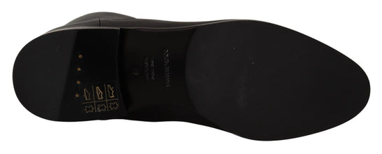 Black Leather Flats Logo Short Boots Shoes Dolce & Gabbana