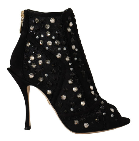 Black Crystals Heels Zipper Short Boots Shoes Dolce & Gabbana