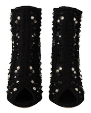 Black Crystals Heels Zipper Short Boots Shoes Dolce & Gabbana