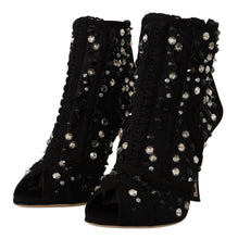 Black Crystals Heels Zipper Short Boots Shoes Dolce & Gabbana