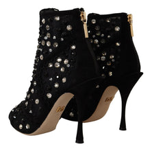 Black Crystals Heels Zipper Short Boots Shoes Dolce & Gabbana