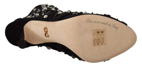 Black Crystals Heels Zipper Short Boots Shoes Dolce & Gabbana