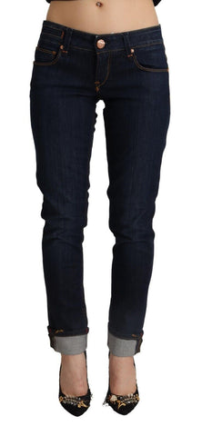 Blue Cotton Low Waist Slim Fit Denim Women Trouser Jeans Acht
