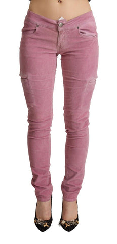 Pink Cotton Low Waist Skinny Denim Cargo Jeans Acht