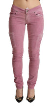Pink Cotton Low Waist Skinny Denim Cargo Jeans Acht