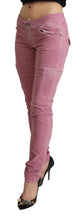Pink Cotton Low Waist Skinny Denim Cargo Jeans Acht