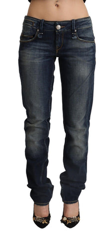 Dark Blue Washed Cotton Skinny Denim Low Waist Jeans Acht