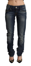 Dark Blue Washed Cotton Skinny Denim Low Waist Jeans Acht