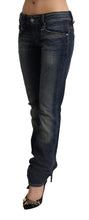 Dark Blue Washed Cotton Skinny Denim Low Waist Jeans Acht