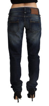 Dark Blue Washed Cotton Skinny Denim Low Waist Jeans Acht