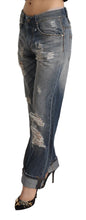 Blue Tattered Mid Waist Straight Denim Cotton Jeans Acht