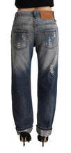 Blue Tattered Mid Waist Straight Denim Cotton Jeans Acht