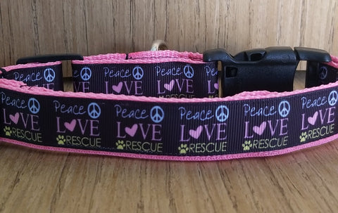 Collar/ Large/ Medium/ Peace Love and Rescue Pink