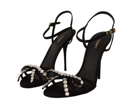 Black Crystals Ankle Strap Heels Sandals Shoes Dolce & Gabbana