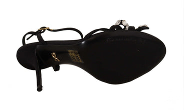 Black Crystals Ankle Strap Heels Sandals Shoes Dolce & Gabbana