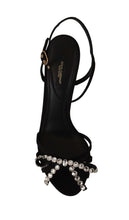 Black Crystals Ankle Strap Heels Sandals Shoes Dolce & Gabbana