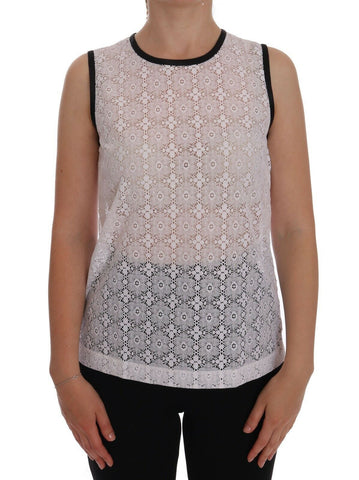 White Lace Floral Nylon Tank T-shirt Dolce & Gabbana