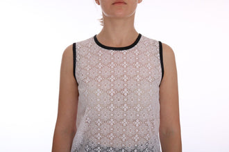 White Lace Floral Nylon Tank T-shirt Dolce & Gabbana