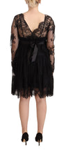 Black Floral Lace Cotton Long Sleeves V-neck Shift Dress Aniye By