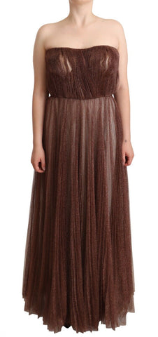 Metallic Bronze Polyester Maxi Gown Dress Dolce & Gabbana