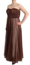 Metallic Bronze Polyester Maxi Gown Dress Dolce & Gabbana