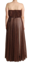 Metallic Bronze Polyester Maxi Gown Dress Dolce & Gabbana
