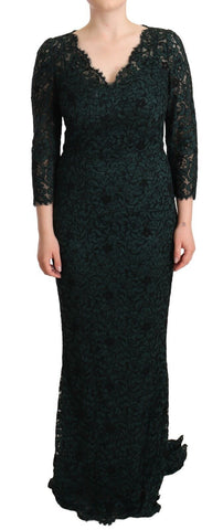 Green Floral Lace Maxi Floor Length Dress Dolce & Gabbana