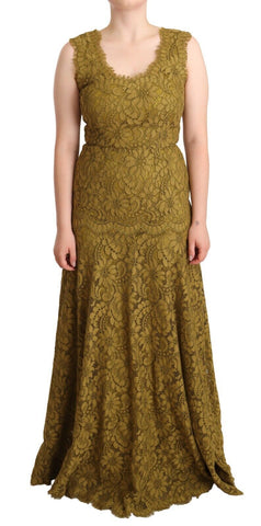 Brown Floral Lace Maxi Floor Length Dress Dolce & Gabbana
