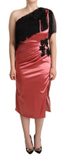 Pink One-Shoulder Silk Tassel Fringe Gown Mid Dress Dolce & Gabbana