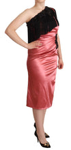 Pink One-Shoulder Silk Tassel Fringe Gown Mid Dress Dolce & Gabbana