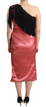 Pink One-Shoulder Silk Tassel Fringe Gown Mid Dress Dolce & Gabbana
