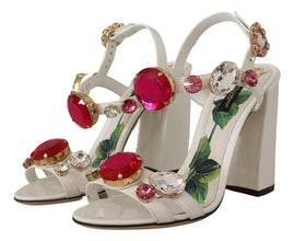 White Leather Crystal Keira Heels Sandals Shoes Dolce & Gabbana
