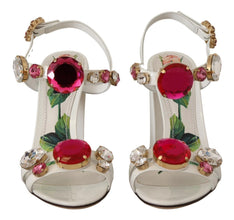 White Leather Crystal Keira Heels Sandals Shoes Dolce & Gabbana