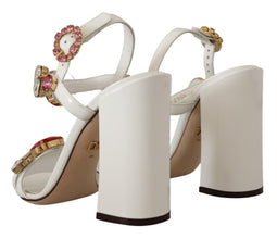 White Leather Crystal Keira Heels Sandals Shoes Dolce & Gabbana