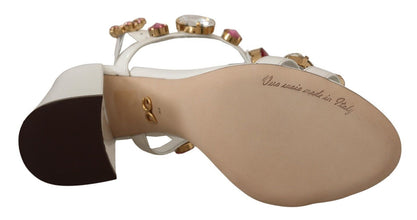 White Leather Crystal Keira Heels Sandals Shoes Dolce & Gabbana