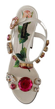 White Leather Crystal Keira Heels Sandals Shoes Dolce & Gabbana
