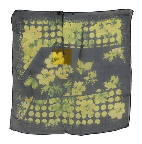Black Yellow Floral Wrap Shawl Foulard Scarf GF Ferre