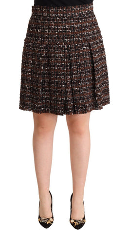 Brown High Waist Mini A-Line Pleated Skirt Dolce & Gabbana