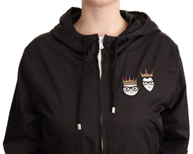 Black Polyester Hooded Bomber Full Zip Jacket Dolce & Gabbana