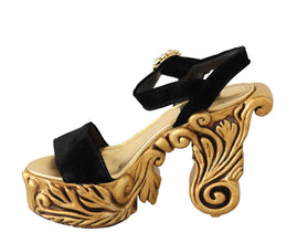 Black Gold Baroque Velvet Heels Crystal Shoes Dolce & Gabbana