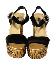 Black Gold Baroque Velvet Heels Crystal Shoes Dolce & Gabbana
