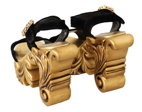 Black Gold Baroque Velvet Heels Crystal Shoes Dolce & Gabbana