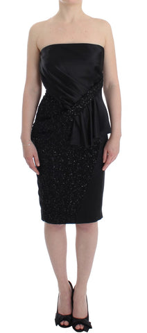 Black Strapless Embellished Pencil Dress Masha Ma